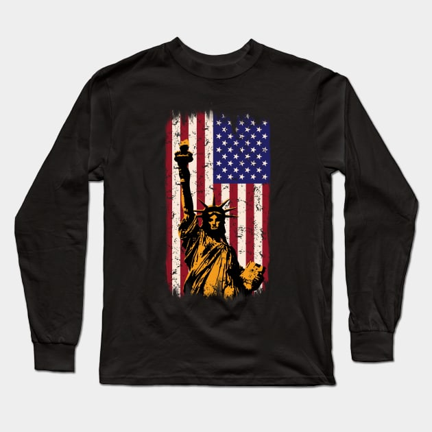 American Flag - Statue of Liberty Patriotic Long Sleeve T-Shirt by SunGraphicsLab